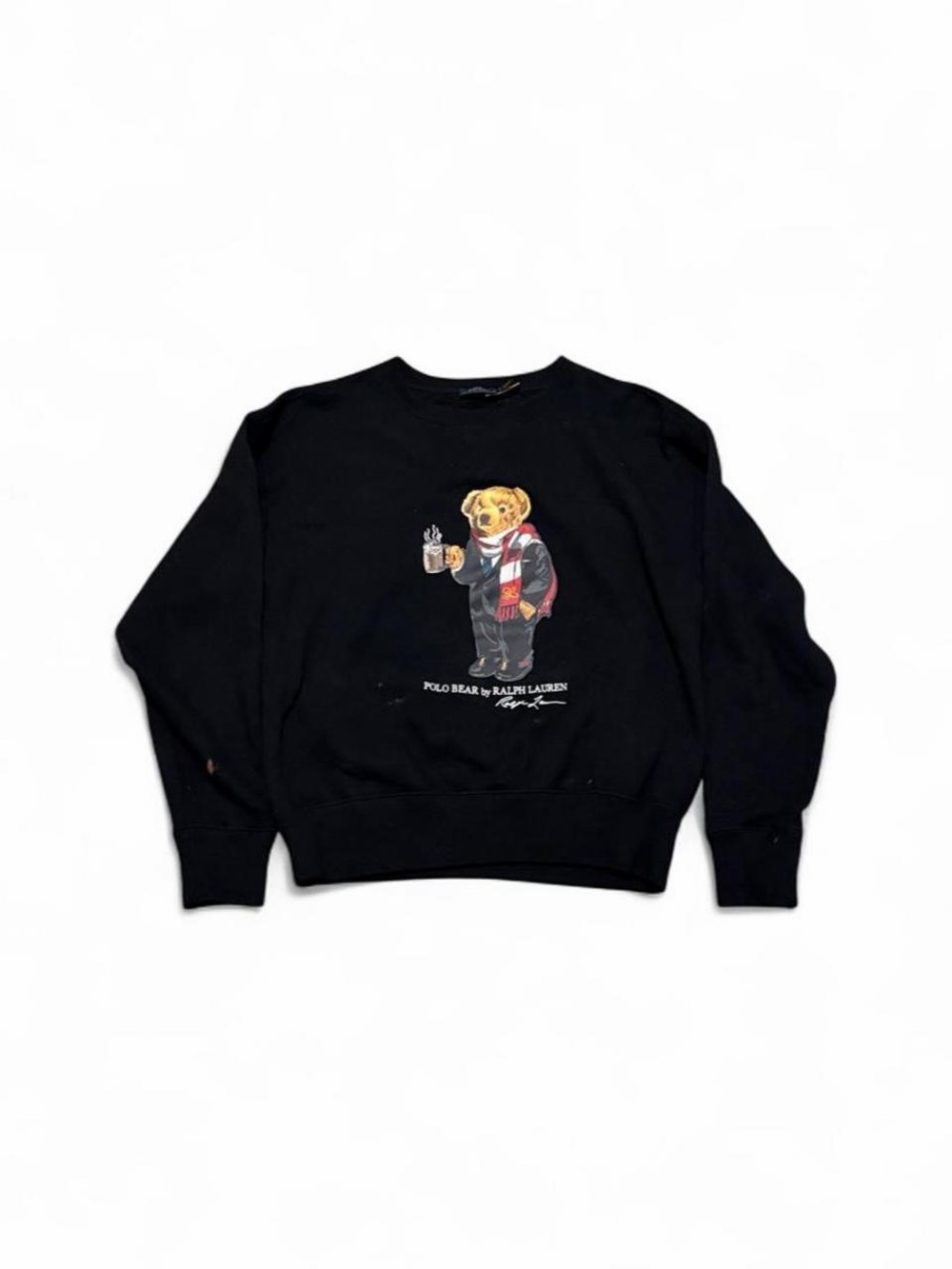 Ralph Lauren Polo Bear Crewneck Sweatshirt Black Size Small Coffee Cocoa Bear